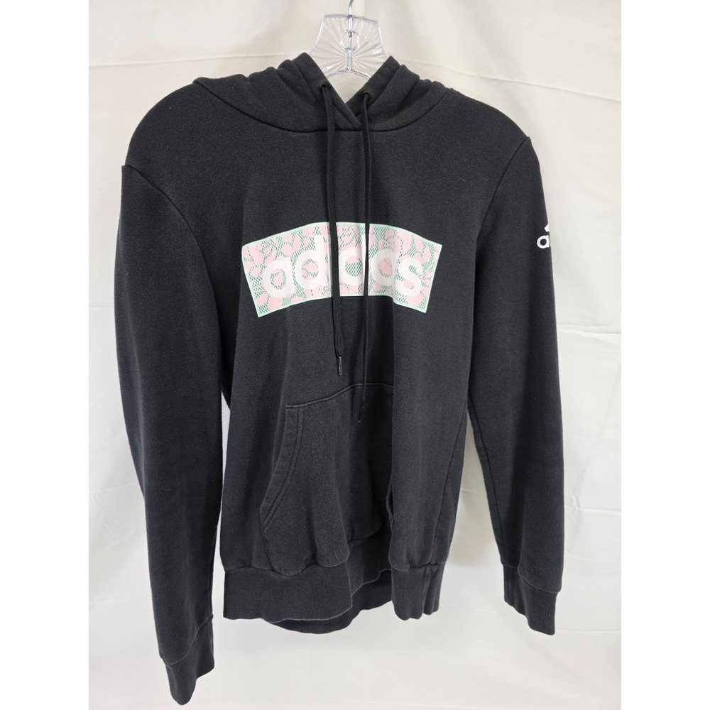Adidas Womens Hoodie Black Floral Box Logo Pullover Sweatshirt Small